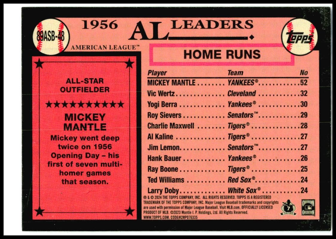 2024 Topps 1989 Topps 35th Anniversary All-Stars #89ASB-48 Mickey Mantle Yankees