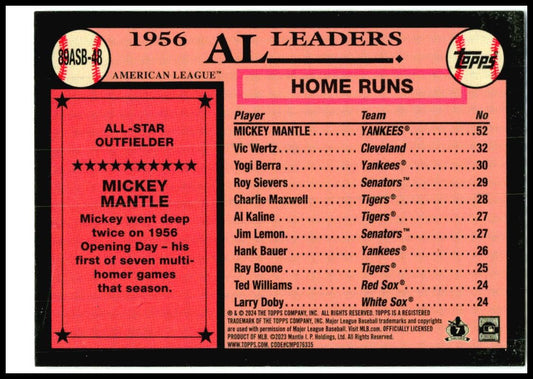 2024 Topps 1989 Topps 35th Anniversary All-Stars #89ASB-48 Mickey Mantle Yankees