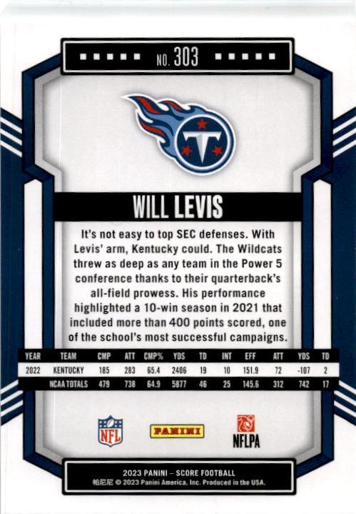 2023 Score #303 Will Levis Rookie Tennessee Titans