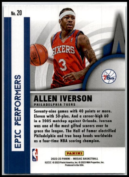 2022-23 Panini Mosaic Epic Performers #20 Allen Iverson Philadelphia 76ers