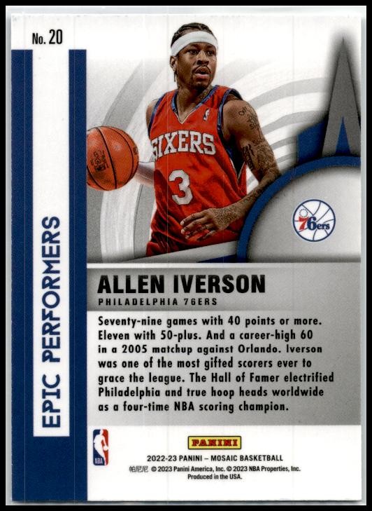 2022-23 Panini Mosaic Epic Performers #20 Allen Iverson Philadelphia 76ers