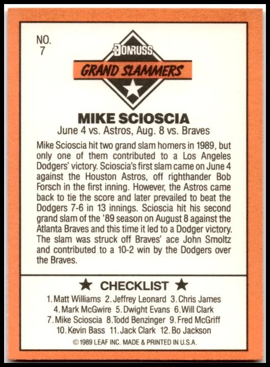 1990 Donruss Grand Slammers #7l Mike Scioscia Los Angeles Dodgers