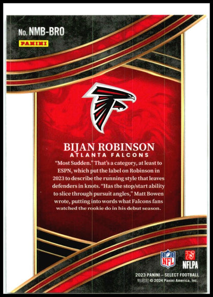 2023 Panini Select Numbers #NMB-BRO Bijan Robinson Atlanta Falcons