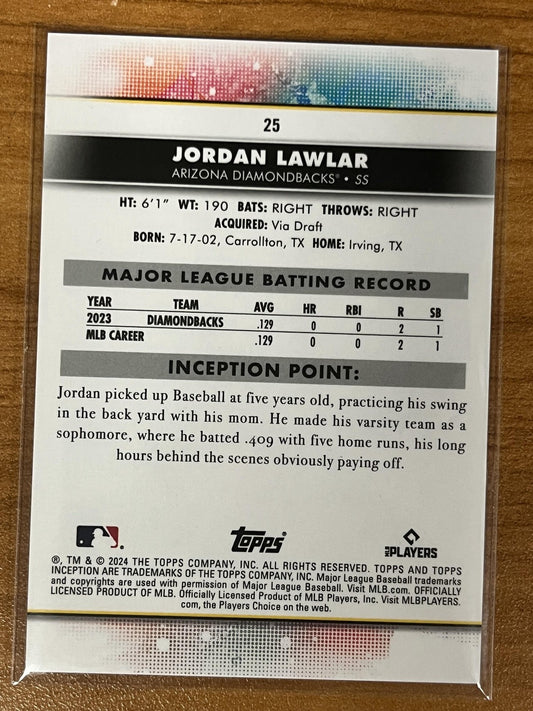 2024 Topps Inception #25 Jordan Lawlar Rookie Arizona