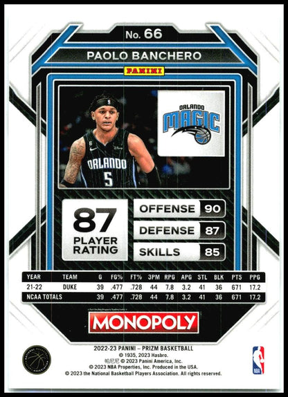 2022-23 Panini Prizm Monopoly #66 Paolo Banchero Orlando Magic
