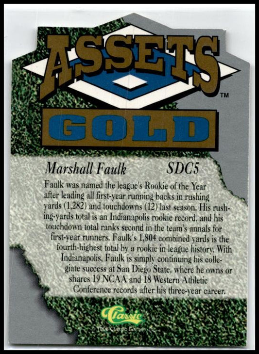 1995 Classic Assets Gold Die Cuts Gold #GDC5 Marshall Faulk Charleston Rainbows