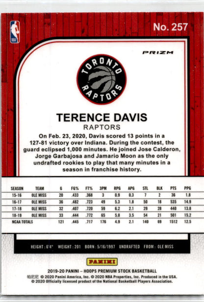 2019 Hoops Premium Stock Blue Cracked Ice #257  Terence Davis Toronto Raptors