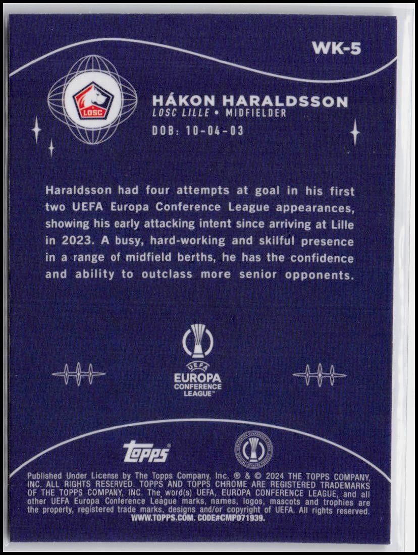 2023-24 Topps Chrome UEFA Club Competitions #WK-5 Hákon Haraldsson Wonderkids
