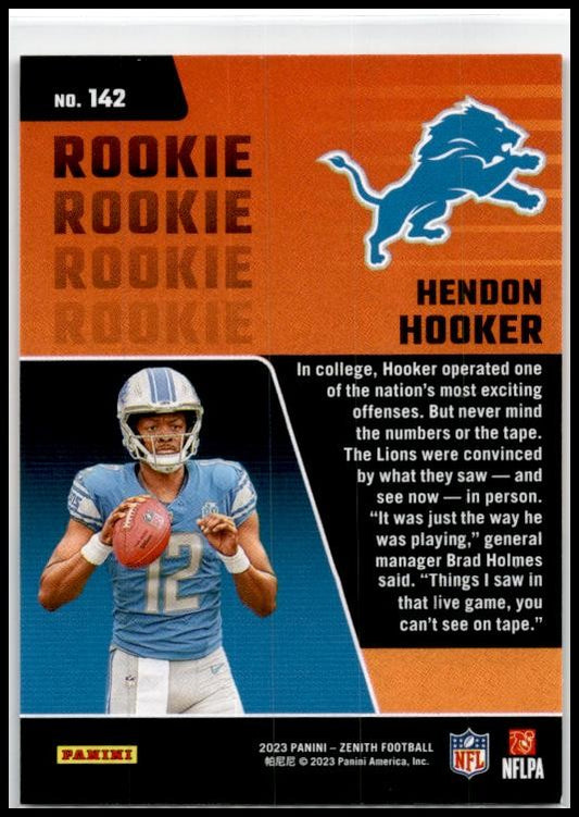 2023 Panini Zenith #142 Hendon Hooker Rookie Detroit Lions
