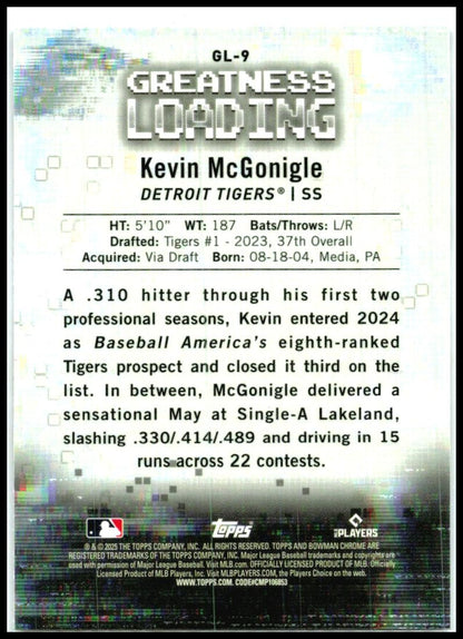2025 Bowman Greatness Loading #GL-9 Kevin McGonigle Detroit Tigers