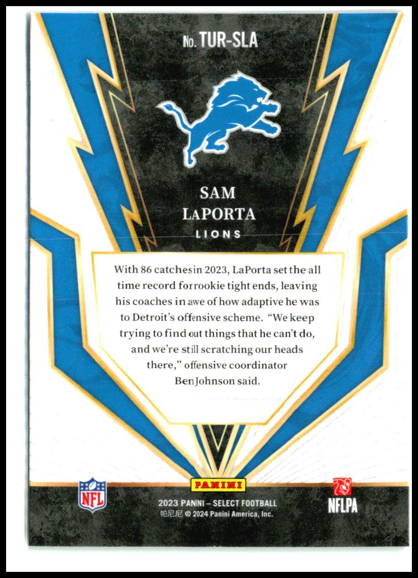 2023 Panini Select Turbocharged #TUR-SLA Sam LaPorta Detroit Lions