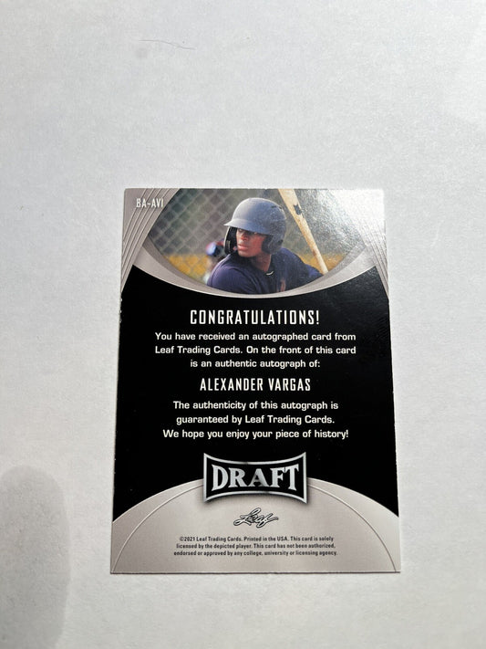 2021 Alexander Vargas Leaf Draft Auto #BA-AV1-New York Yankees-Prospect!