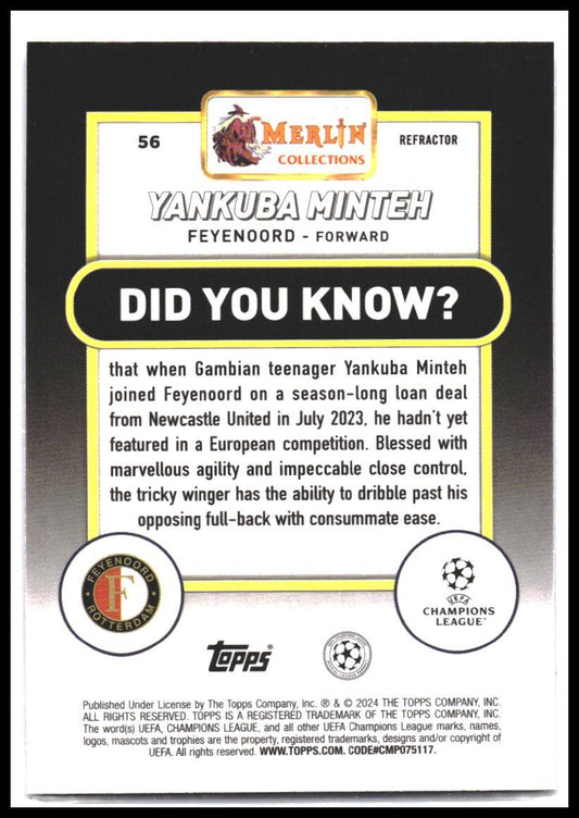 2023-24 Merlin UEFA Club Competitions #56 Yankuba Minteh Refractor