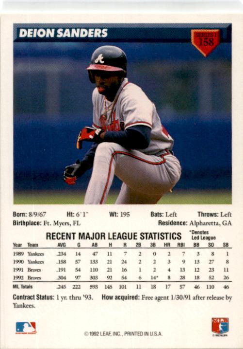 1993 Donruss #158 Deion Sanders Atlanta Braves