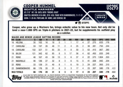 2023 Topps Update Orange and Black Foil #US295 Cooper Hummel Seattle Mariners