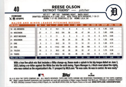2024 Topps Chrome Pink Refractors #40 Reese Olson Rookie Detroit Tigers