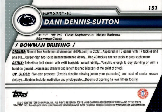 2023 Bowman University Chrome Pink #151 Dani Dennis-Sutton Penn State