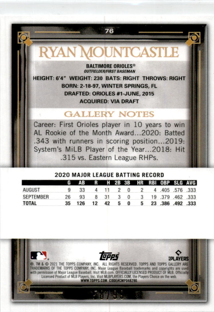 2021 Topps Gallery Green Pattern #76 Ryan Mountcastle 58/99 Baltimore Orioles
