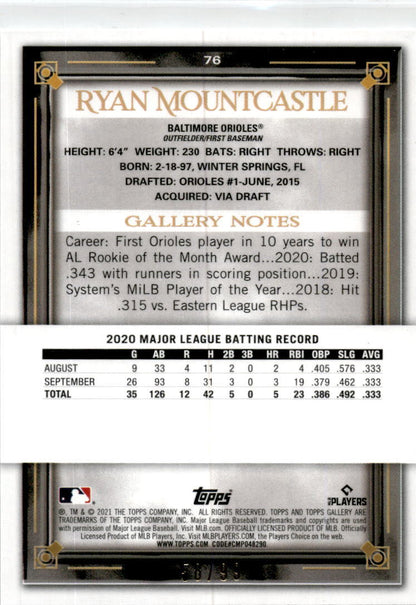 2021 Topps Gallery Green Pattern #76 Ryan Mountcastle 58/99 Baltimore Orioles