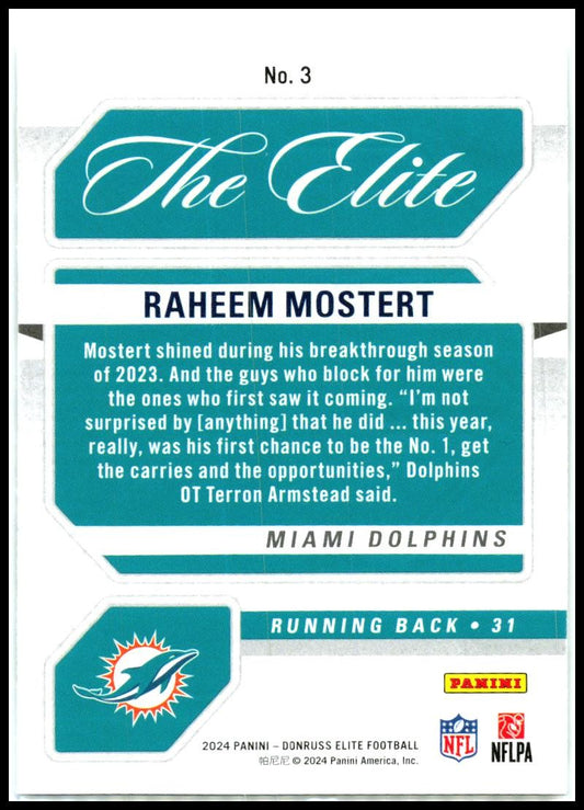 2024 Donruss Elite The Elite Green #3 Raheem Mostert Miami Dolphins