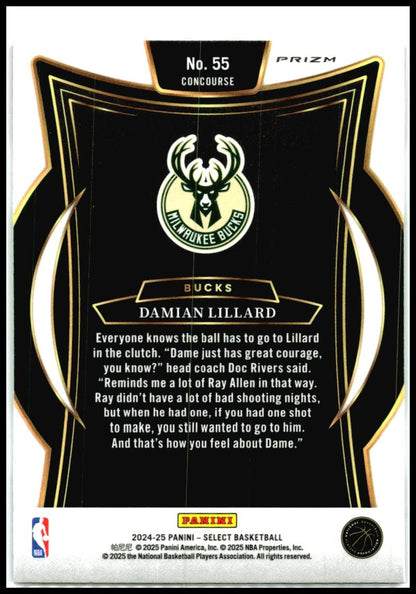 2024-25 Panini Select Tri-Color Prizm #55 Damian Lillard Milwaukee Bucks