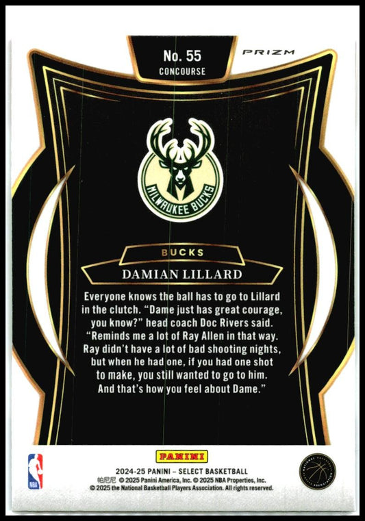 2024-25 Panini Select Tri-Color Prizm #55 Damian Lillard Milwaukee Bucks