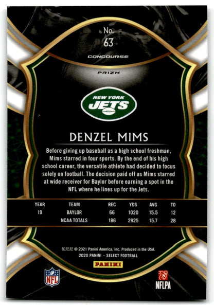 2020 Panini Select Denzel Mims Rookie New York Jets #63