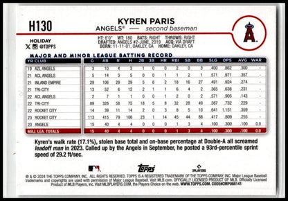 2024 Topps Holiday Silver Glitter #H130 Kyren Paris Los Angeles Angels