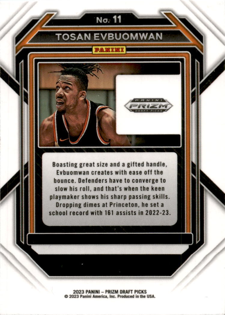 2023 Panini Prizm Draft Picks #11 Tosan Evbuomwan Princeton Tigers