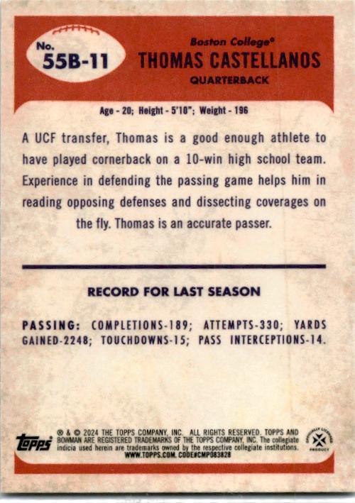 2024 Bowman University Chrome 1955 Bowman Football #55B-11 Thomas Castellanos