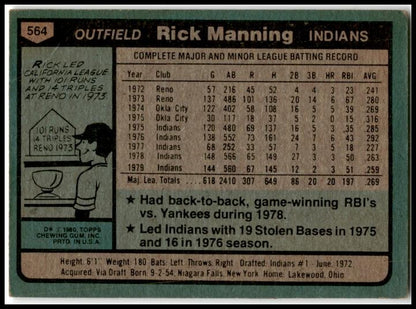1980 Topps #564 Rick Manning Cleveland Indians