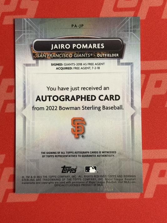 2022 Bowman Sterling Prospect Autographs #PA-JP Jairo Pomares Auto Giants