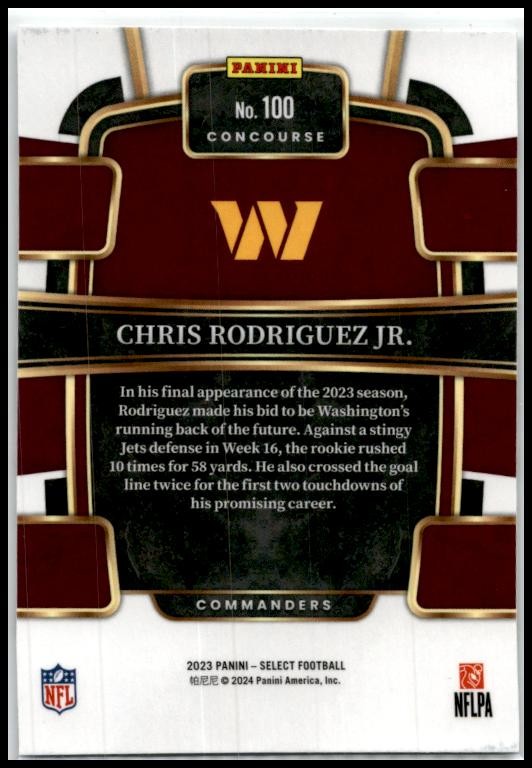 2023 Panini Select #100 Chris Rodriguez Jr. Rookie Washington Commanders