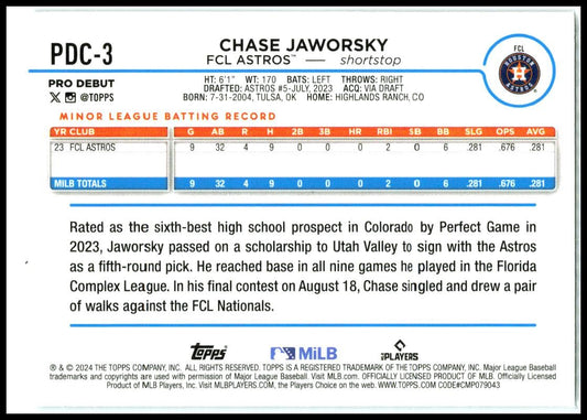 2024 Topps Pro Debut Chrome #PDC-3 Chase Jaworsky FCL Astros
