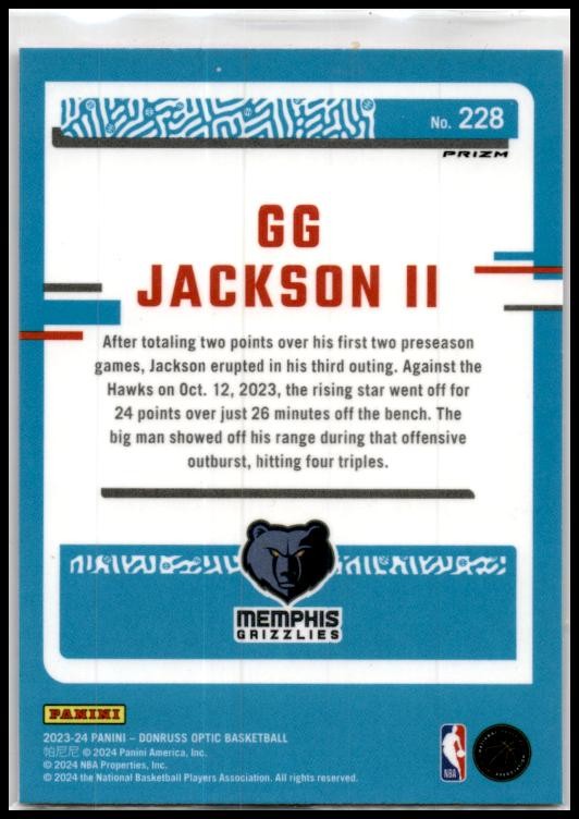 2023-24 Donruss Optic Hyper Pink #228 GG Jackson II Rookie Memphis Grizzlies