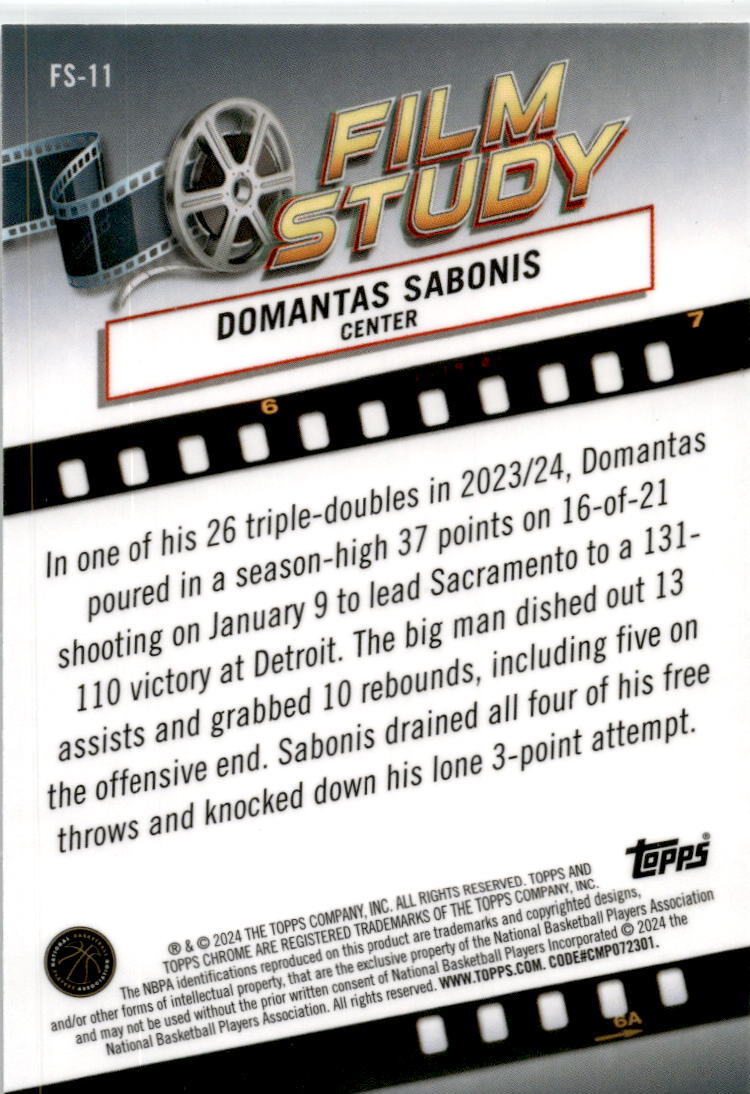 2023-24 Topps Chrome Basketball Film Study #FS-11 Domantas Sabonis Kings