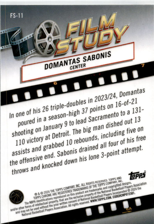 2023-24 Topps Chrome Basketball Film Study #FS-11 Domantas Sabonis Kings