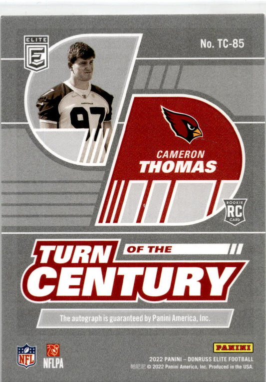 2022 Donruss Elite Gold  #TC-85 Cameron Thomas RC Auto /5 Arizona Cardinals