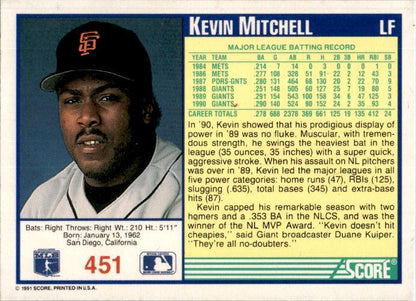 1991 Score #451 Kevin Mitchell San Francisco Giants