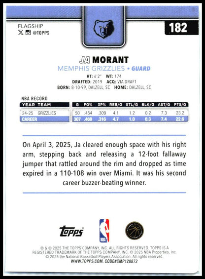 2025-26 Topps Season Tip Off #182 Ja Morant Memphis Grizzlies