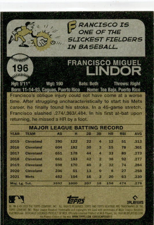 2022 Topps Heritage #196 Francisco Lindor