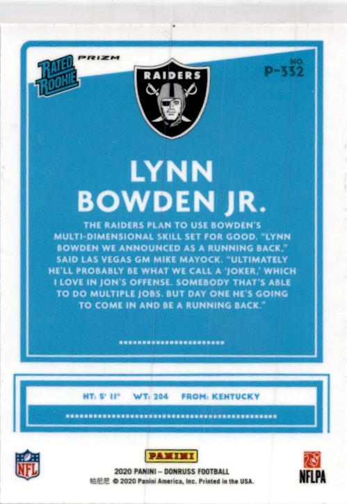 2020 Donruss Optic Red and Green #P-332 Lynn Bowden Jr. Las Vegas Raiders
