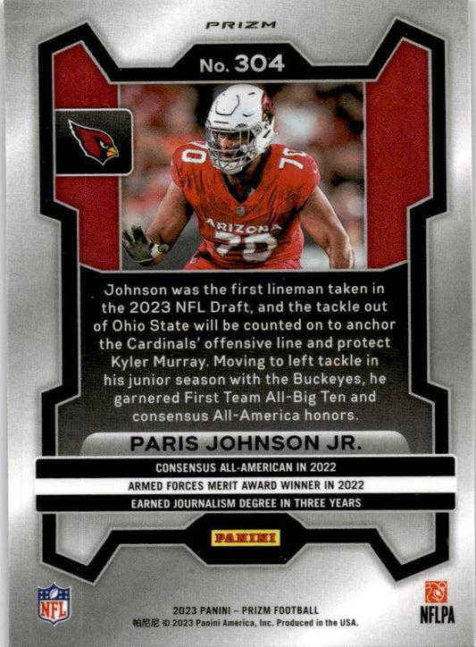 2023 Panini Prizm Orange Lazer #304 Paris Johnson Jr. Rookie Arizona Cardinals