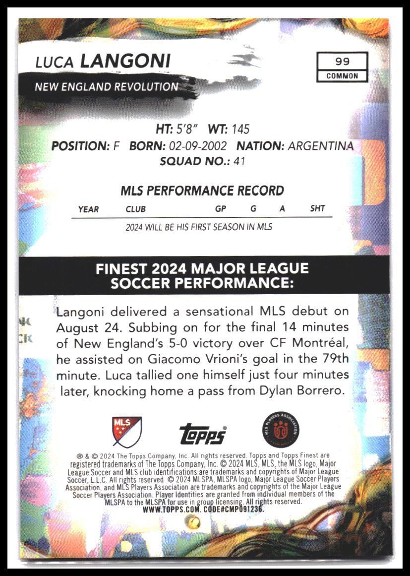 2024 Finest MLS #99 Luca Langoni Checkerboard Refractor