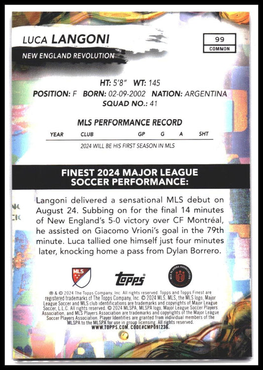 2024 Finest MLS #99 Luca Langoni Checkerboard Refractor