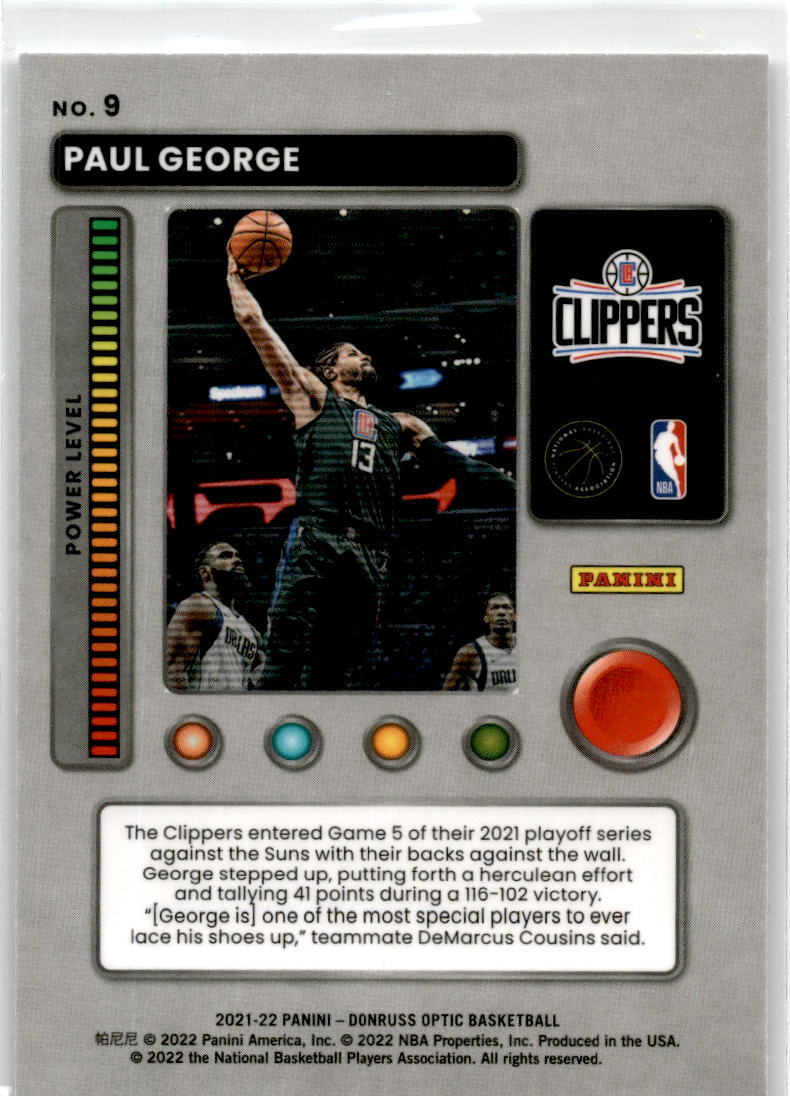 2021-22 Donruss Optic T-Minus 3...2...1... #9 Paul George Los Angeles Clippers