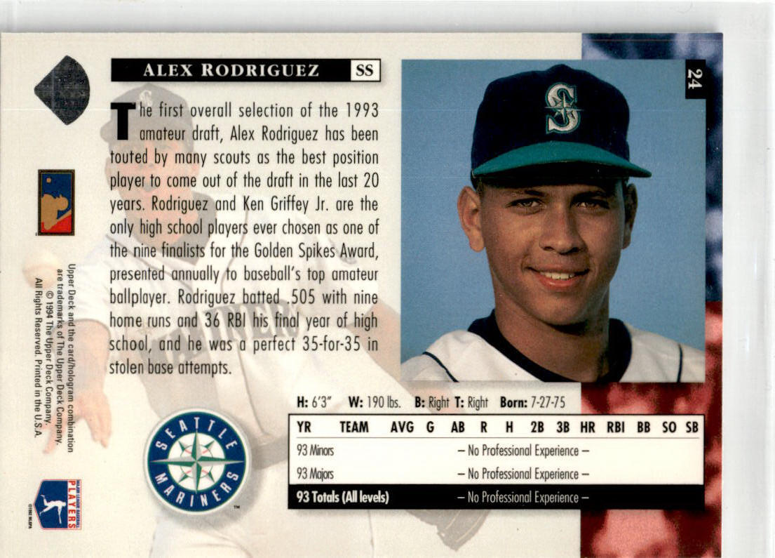 1994 Upper Deck #24 Alex Rodriguez Seattle Mariners