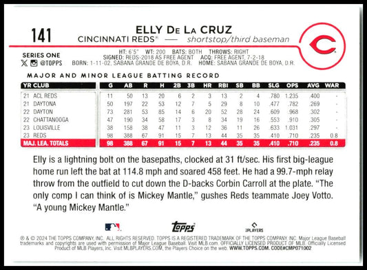 2024 Topps #141 Elly De La Cruz Cincinnati Reds