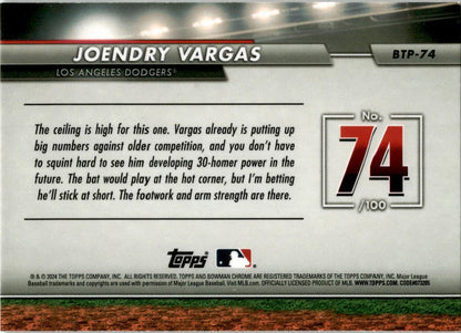 2024 Bowman Bowman Scouts' Top 100 #BTP-74 Joendry Vargas Los Angeles Dodgers
