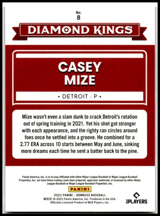 2022 Donruss Red #8 Casey Mize #/2022 Detroit Tigers